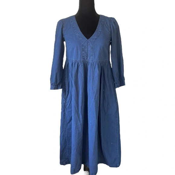 Madewell (Holiday 2021) Denim Babydoll Maxi Dress XXS - Picture 1 of 13